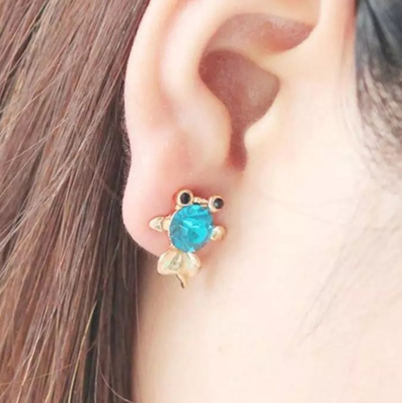 Gold Fish Stud Earrings - Picture 2 of 3